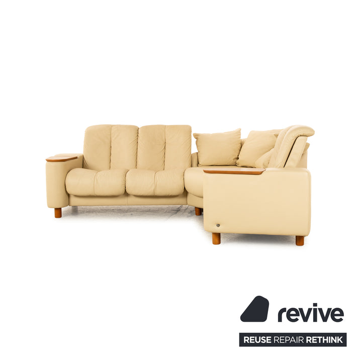 Stressless Legend Leder Sofa Garnitur Creme Beige manuelle Funktion Ecksofa Sessel Hocker Sofa Couch