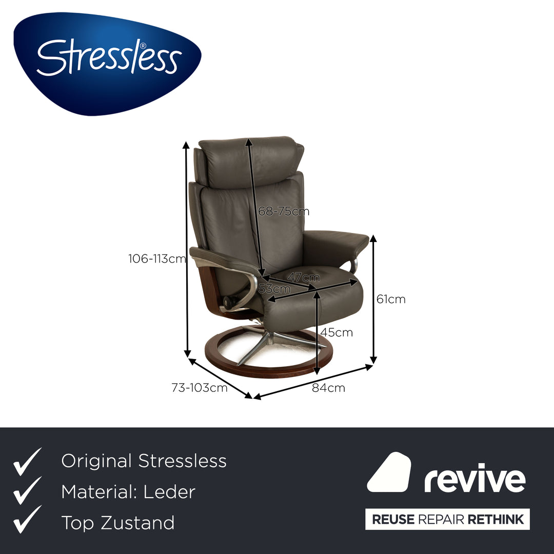 Stressless Magic Leather Armchair incl. Stool Gray Size M