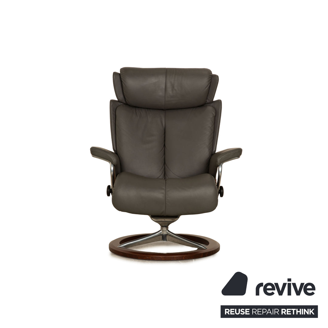 Stressless Magic Leather Armchair incl. Stool Gray Size M