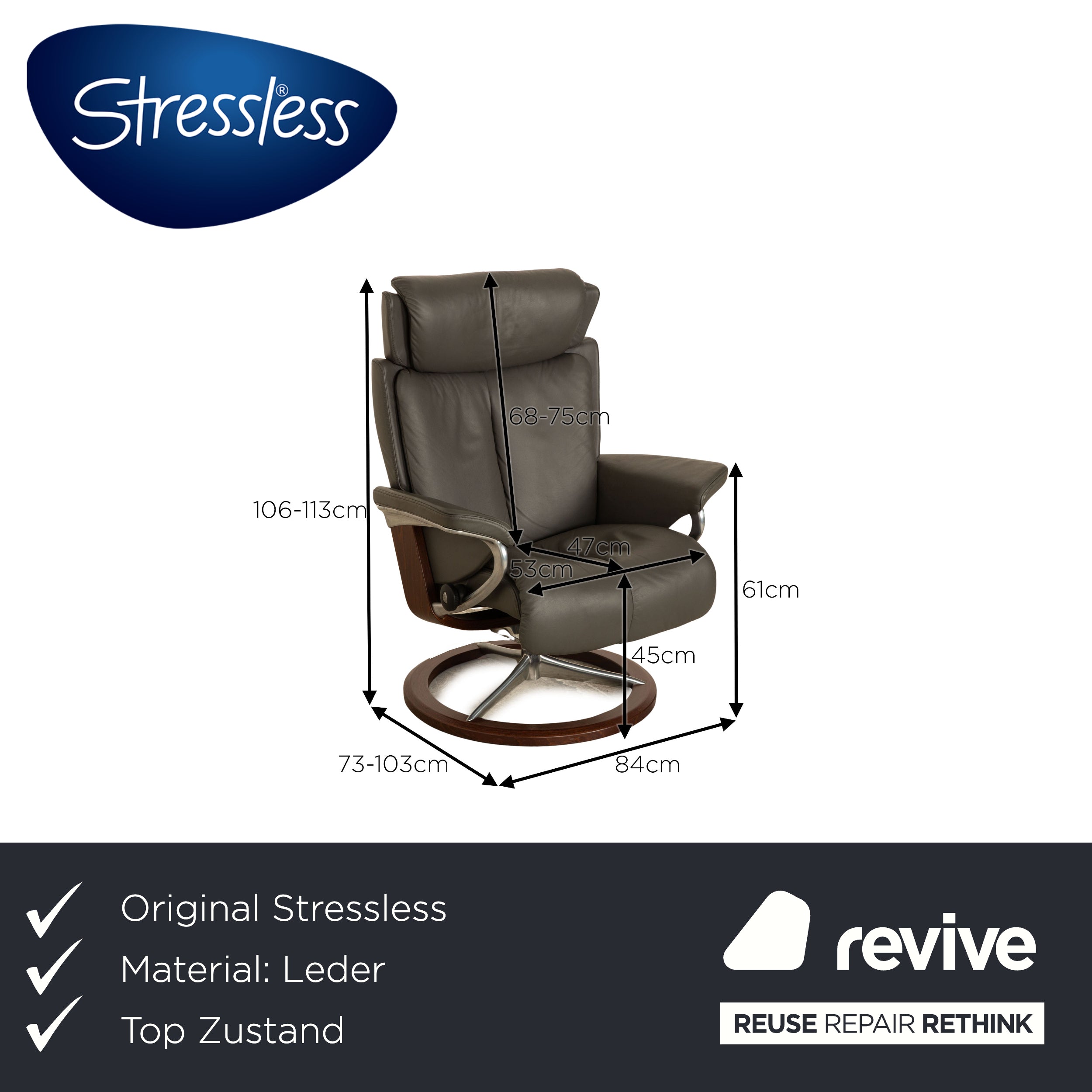 Stressless Magic Leder Sessel inkl. Hocker Grau Größe M