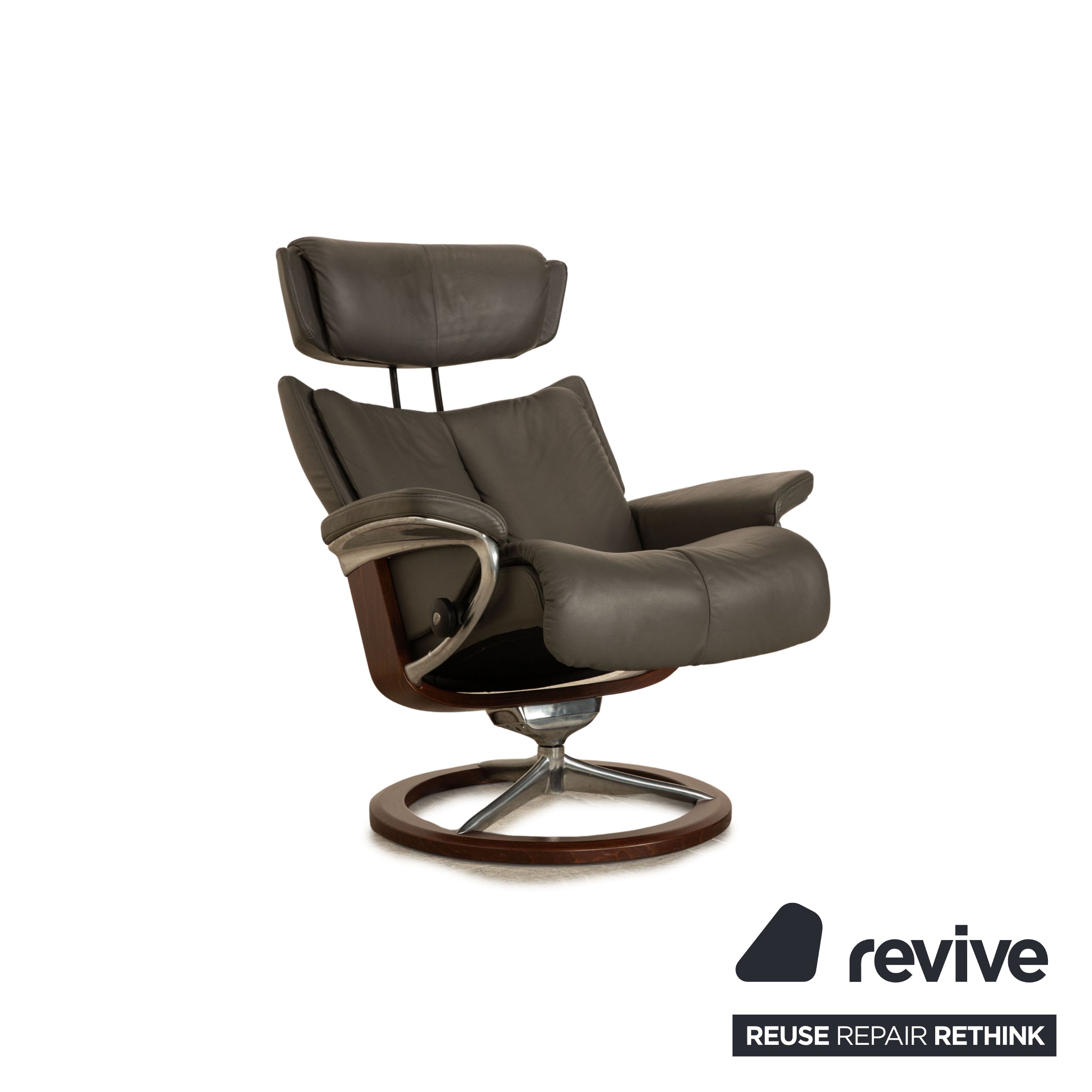 Fauteuil en cuir Stressless Magic avec tabouret gris taille M