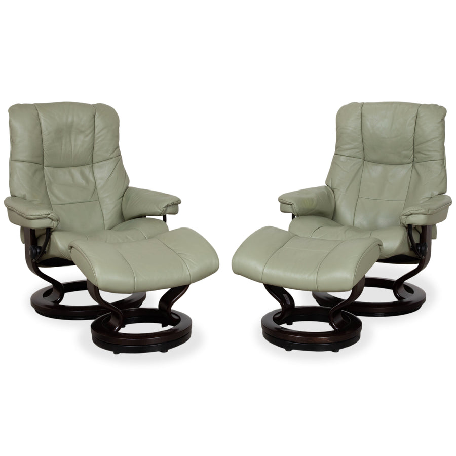 Stressless Mayfair Leder 2x Sessel Grün Salbei inkl. Hocker Relaxfunktion