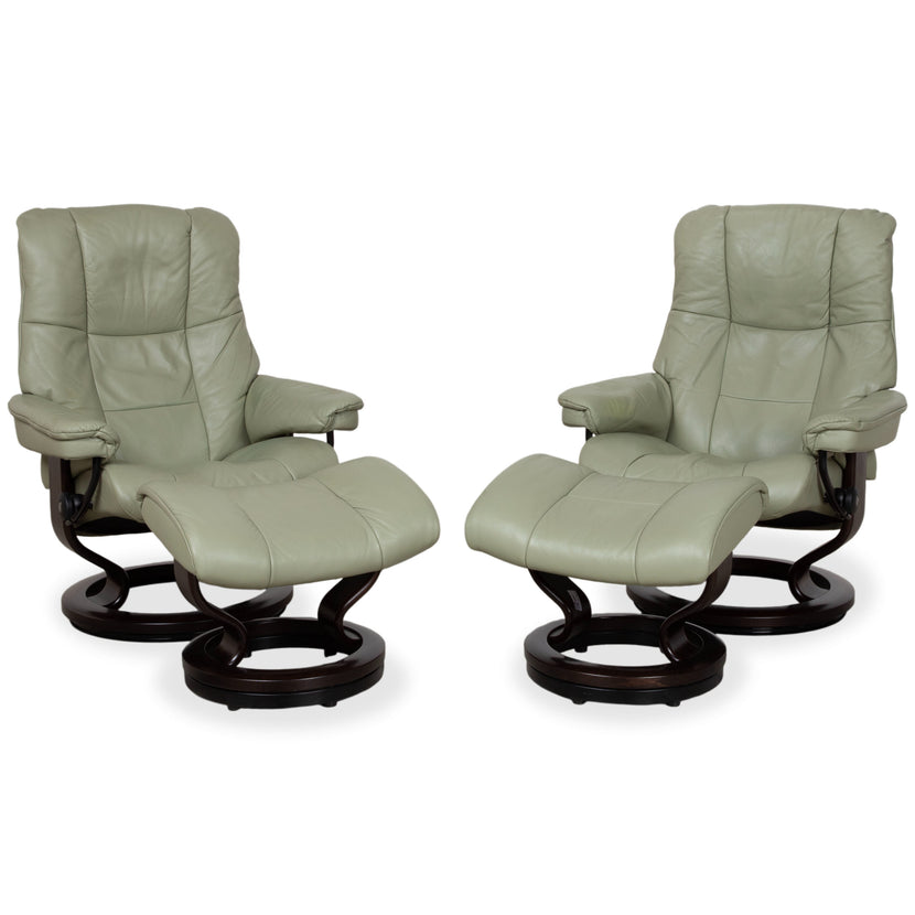 Stressless Mayfair leather 2x armchair sage green incl. footstool recliner function