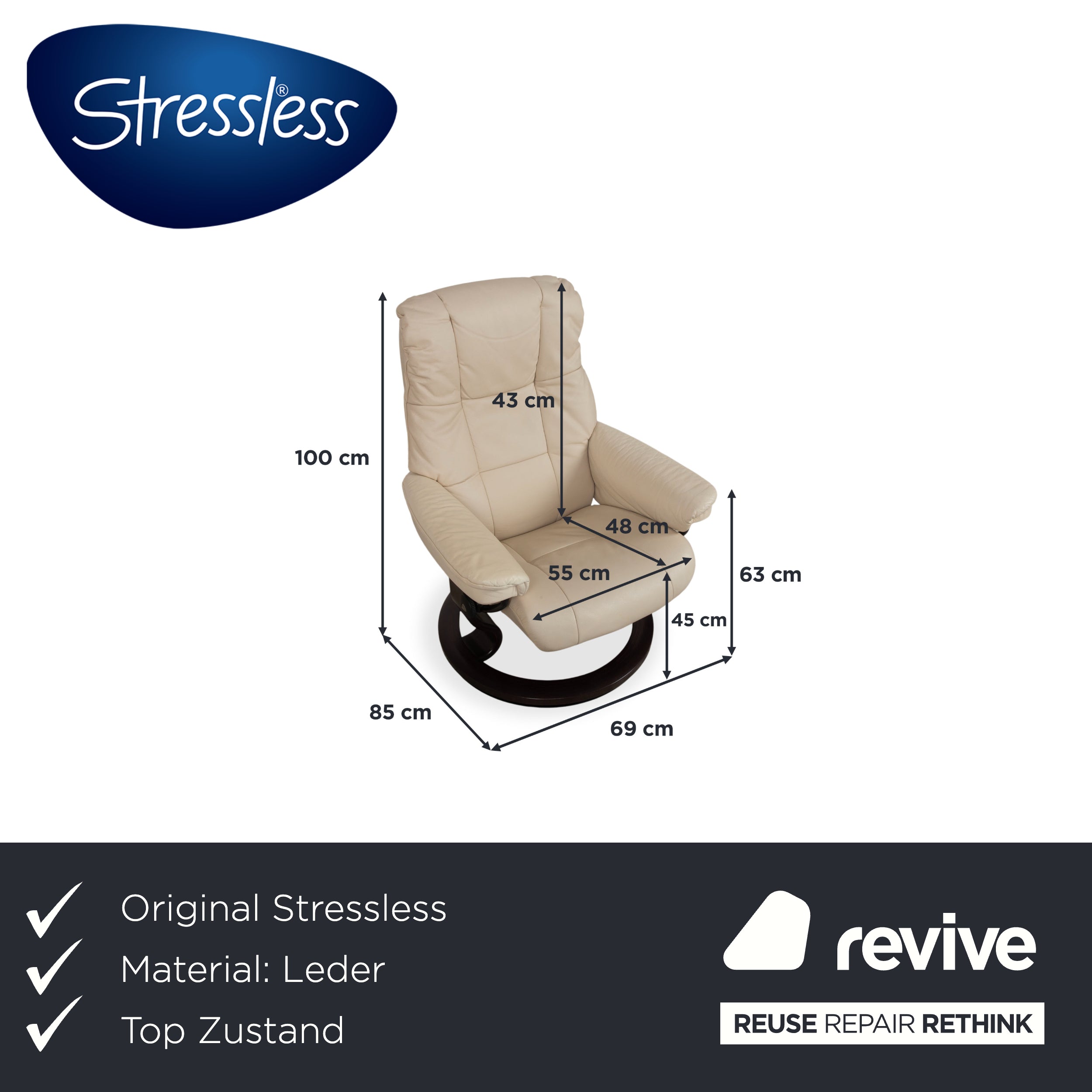 Stressless Mayfair Leather Armchair Cream Beige Eggshell Size S