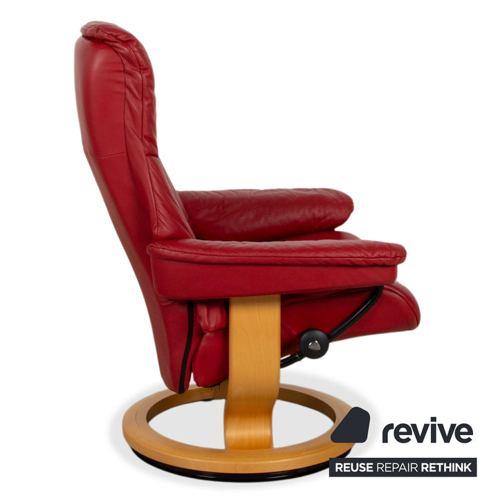 Stressless Mayfair Leather Armchair Red Manual Function incl. Ottoman