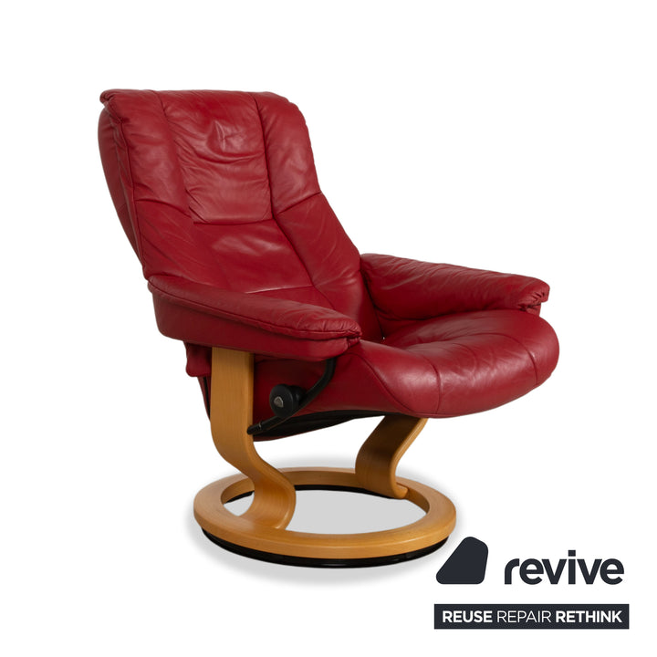 Stressless Mayfair Leather Armchair Red Manual Function incl. Ottoman
