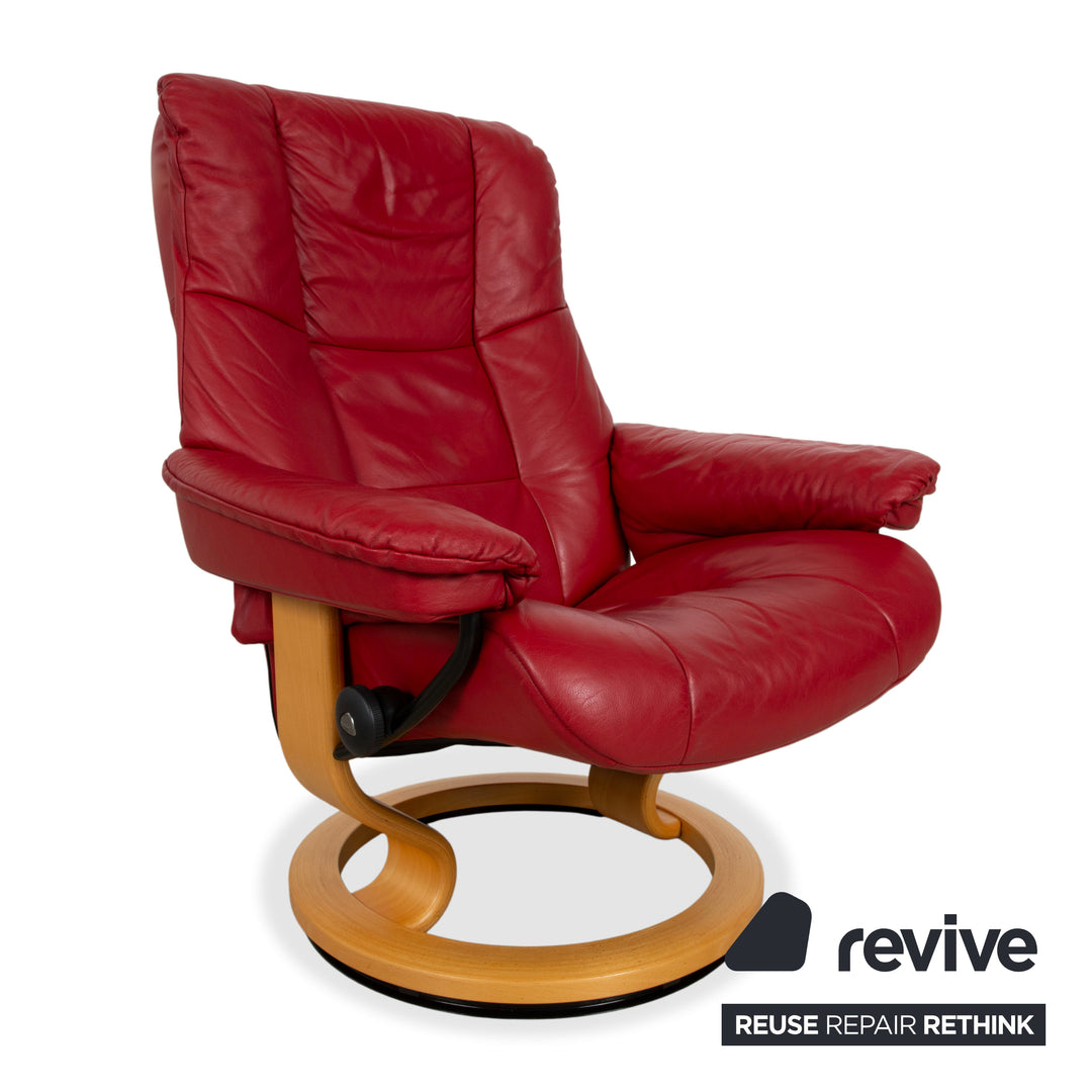 Stressless Mayfair Leather Armchair Red Manual Function incl. Ottoman
