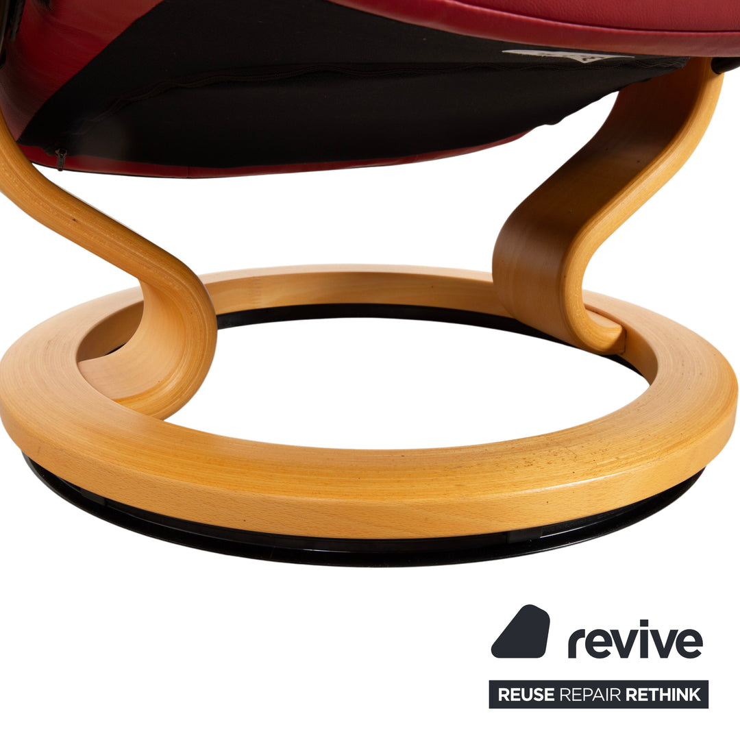 Stressless Mayfair Leather Armchair Red Manual Function incl. Ottoman