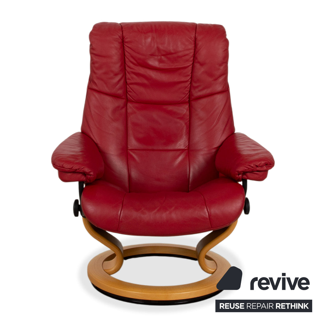 Stressless Mayfair Leather Armchair Red Manual Function incl. Ottoman