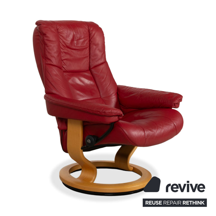 Stressless Mayfair Leather Armchair Red Manual Function incl. Ottoman