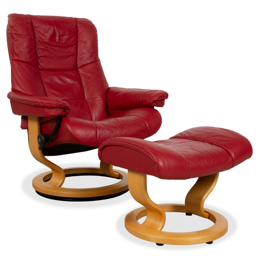 Stressless Mayfair Leather Armchair Red Manual Function incl. Ottoman