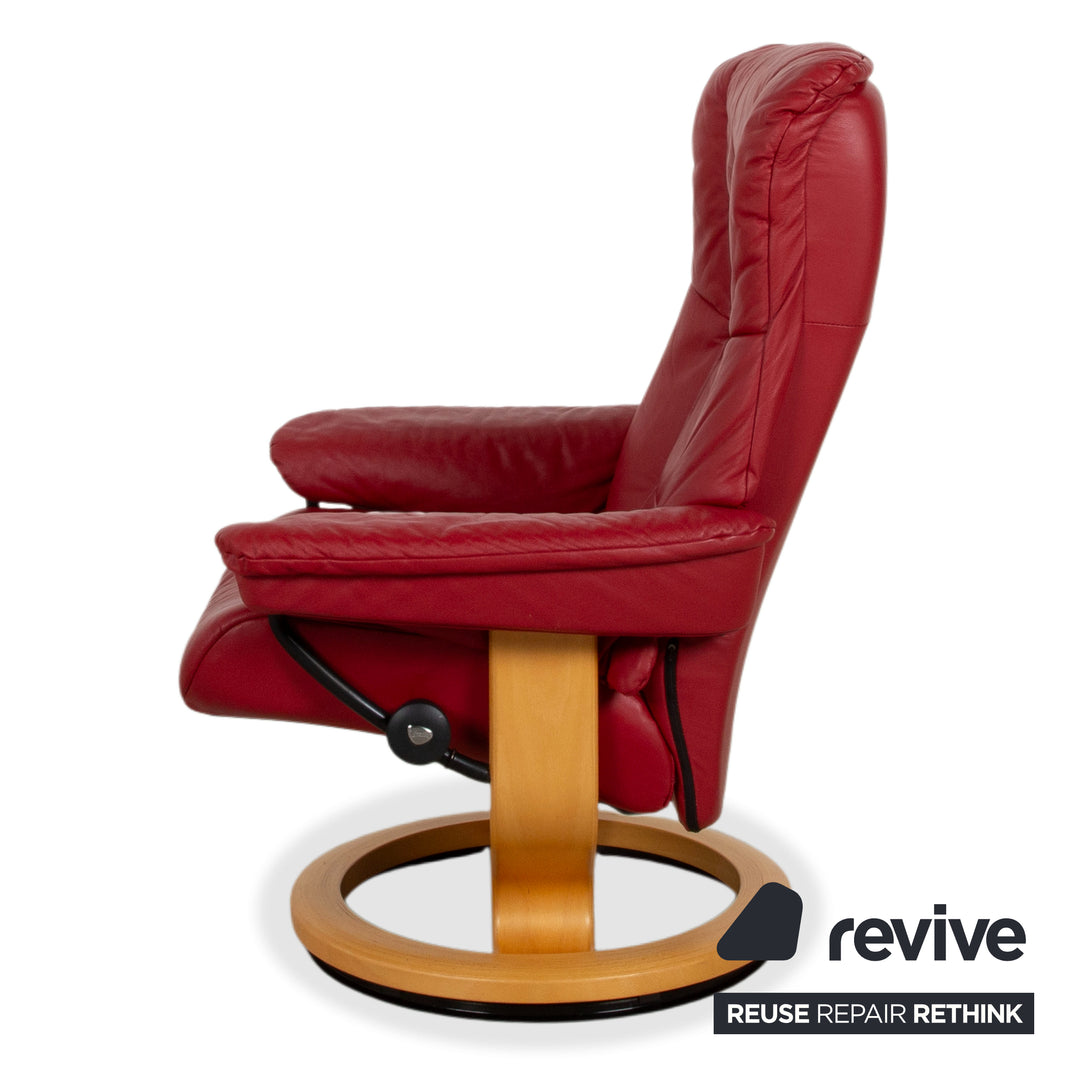 Stressless Mayfair Leather Armchair Red Manual Function incl. Ottoman