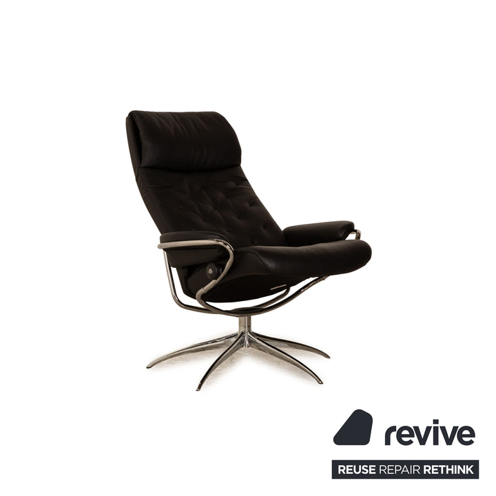 Stressless Metro High Back Leather Armchair Black Size M including footstool