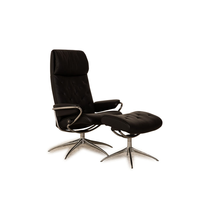 Stressless Metro High Back Leather Armchair Black Size M including footstool