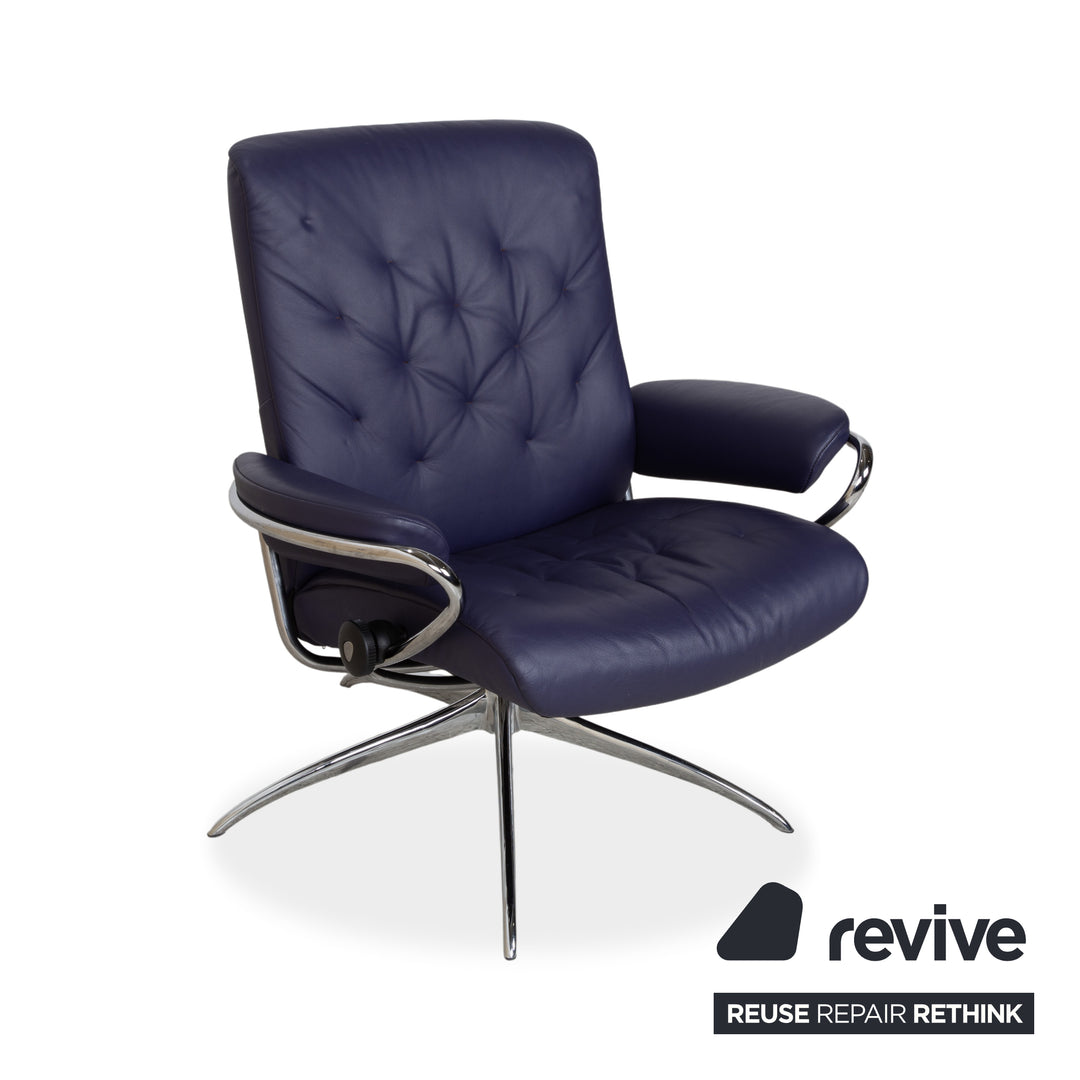 Stressless Metro Leder Sessel Blau Lila manuelle Funktion inkl. Hocker