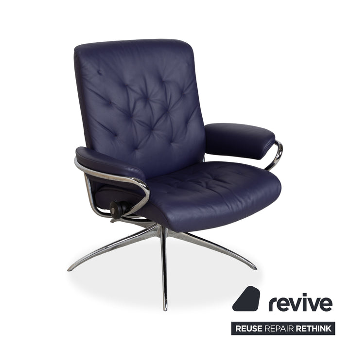 Stressless Metro Leder Sessel Blau Lila manuelle Funktion inkl. Hocker