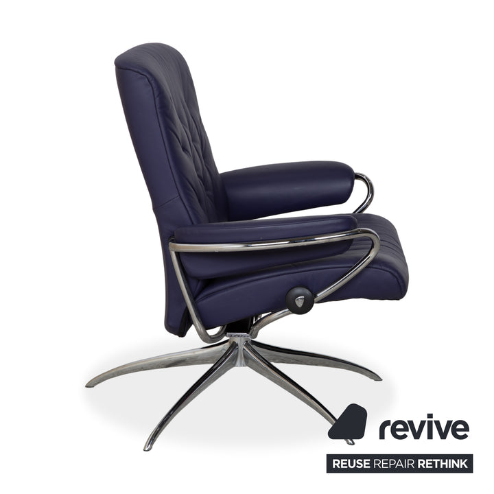 Stressless Metro Leder Sessel Blau Lila manuelle Funktion inkl. Hocker