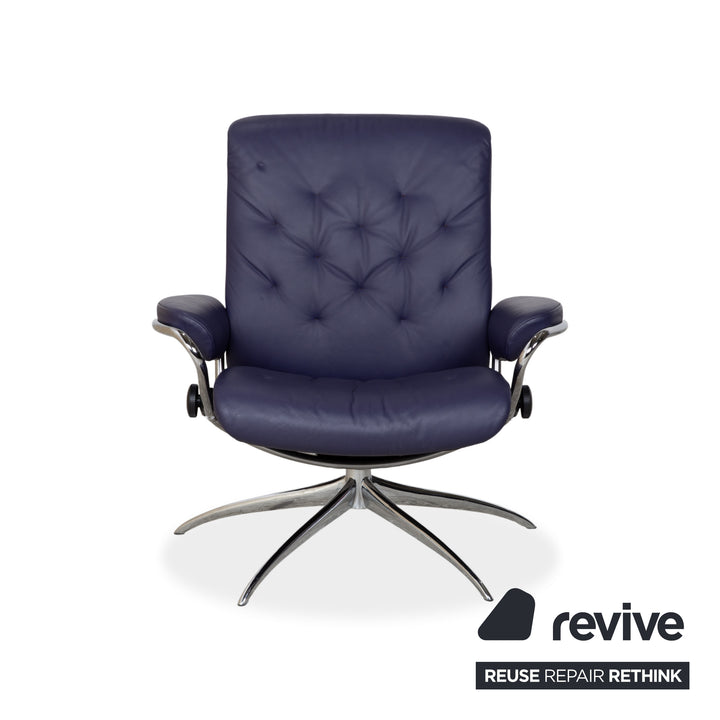 Stressless Metro Leder Sessel Blau Lila manuelle Funktion inkl. Hocker