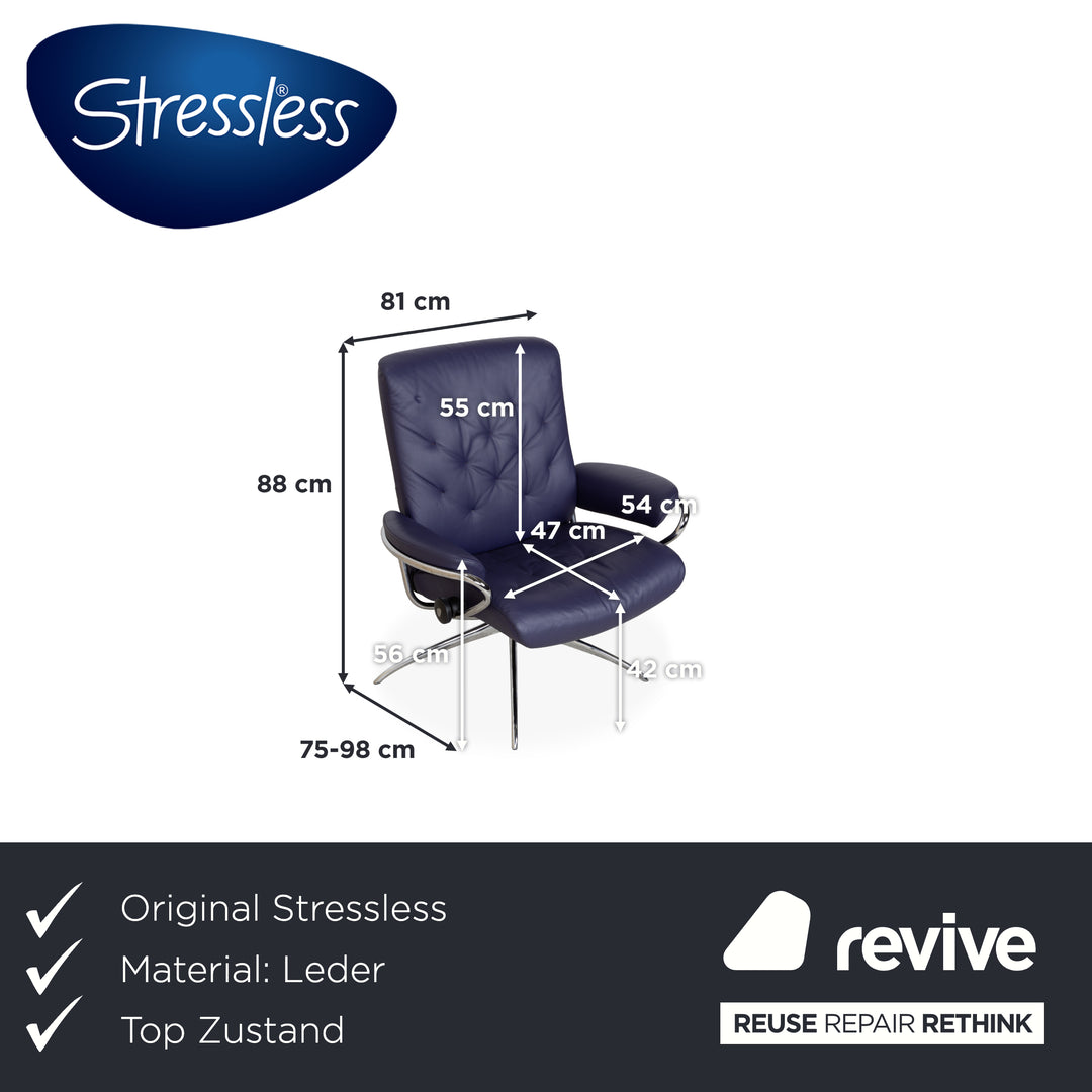 Stressless Metro Leder Sessel Blau Lila manuelle Funktion inkl. Hocker