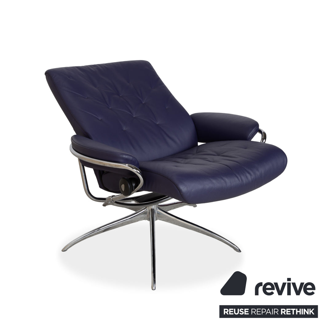 Stressless Metro Leder Sessel Blau Lila manuelle Funktion inkl. Hocker