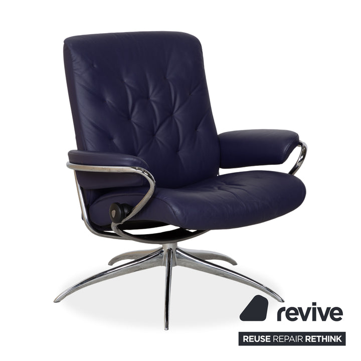 Stressless Metro Leder Sessel Blau Lila manuelle Funktion inkl. Hocker
