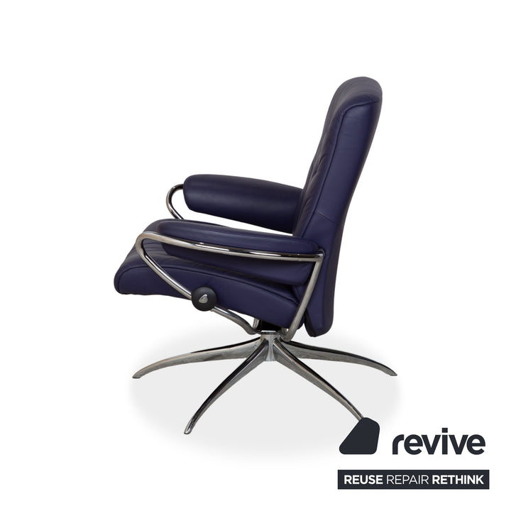 Stressless Metro Leder Sessel Blau Lila manuelle Funktion inkl. Hocker