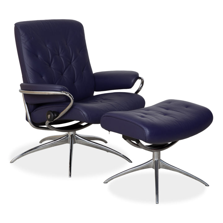 Stressless Metro Leder Sessel Blau Lila manuelle Funktion inkl. Hocker
