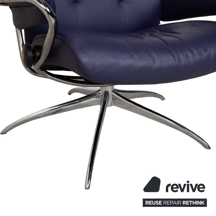 Stressless Metro Leder Sessel Blau Lila manuelle Funktion inkl. Hocker