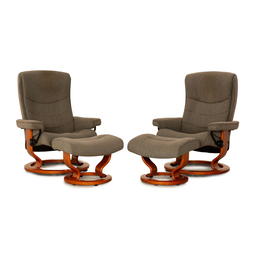 Stressless Nordic Stoff Sessel Garnitur Grau inkl. Hocker manuelle Funktion Größe M