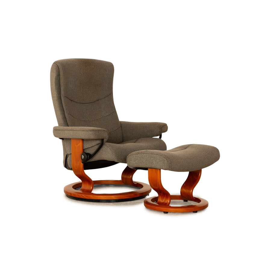Stressless Nordic Stoff Sessel Grau inkl. Hocker manuelle Funktion Größe M