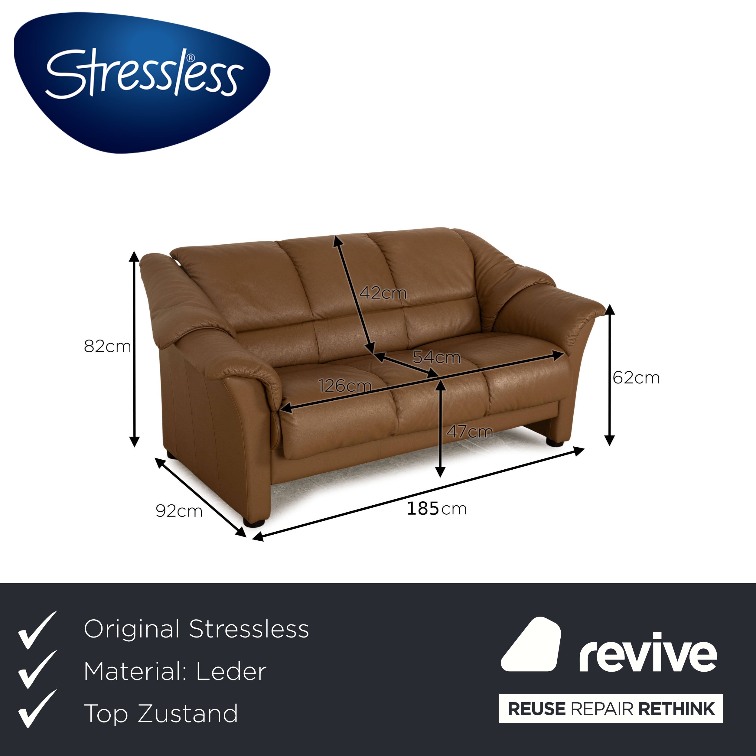 Canapé 3 places Stressless Oslo en cuir marron taupe