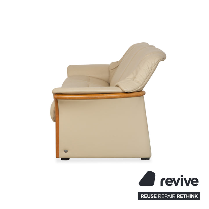 Stressless Oslo Leather Three-Seater Cream Beige Sofa Couch Wood Manual Function