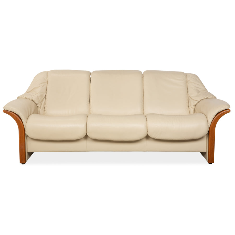 Stressless Oslo Leather Three-Seater Cream Beige Sofa Couch Wood Manual Function