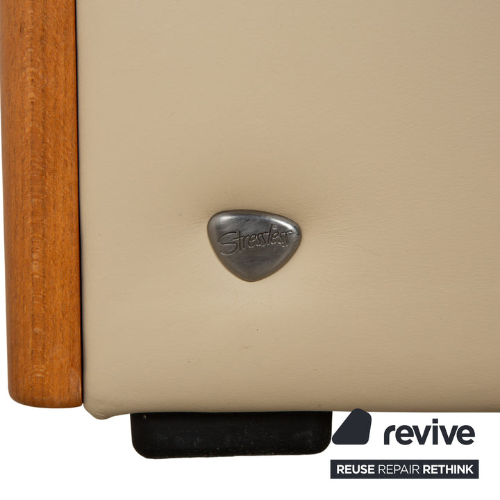 Stressless Oslo Leather Three-Seater Cream Beige Sofa Couch Wood Manual Function