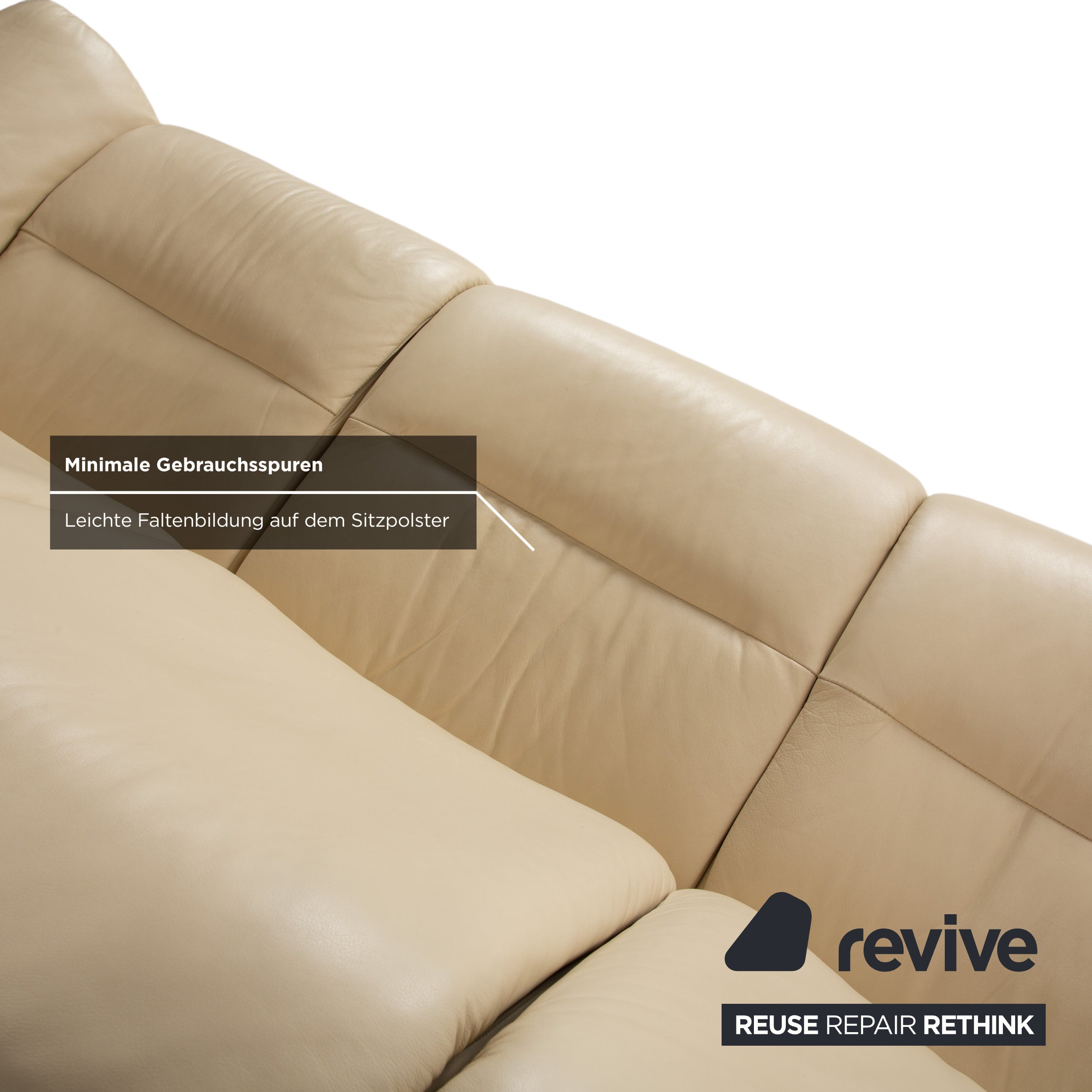 Stressless Oslo Leather Three-Seater Cream Beige Sofa Couch Wood Manual Function