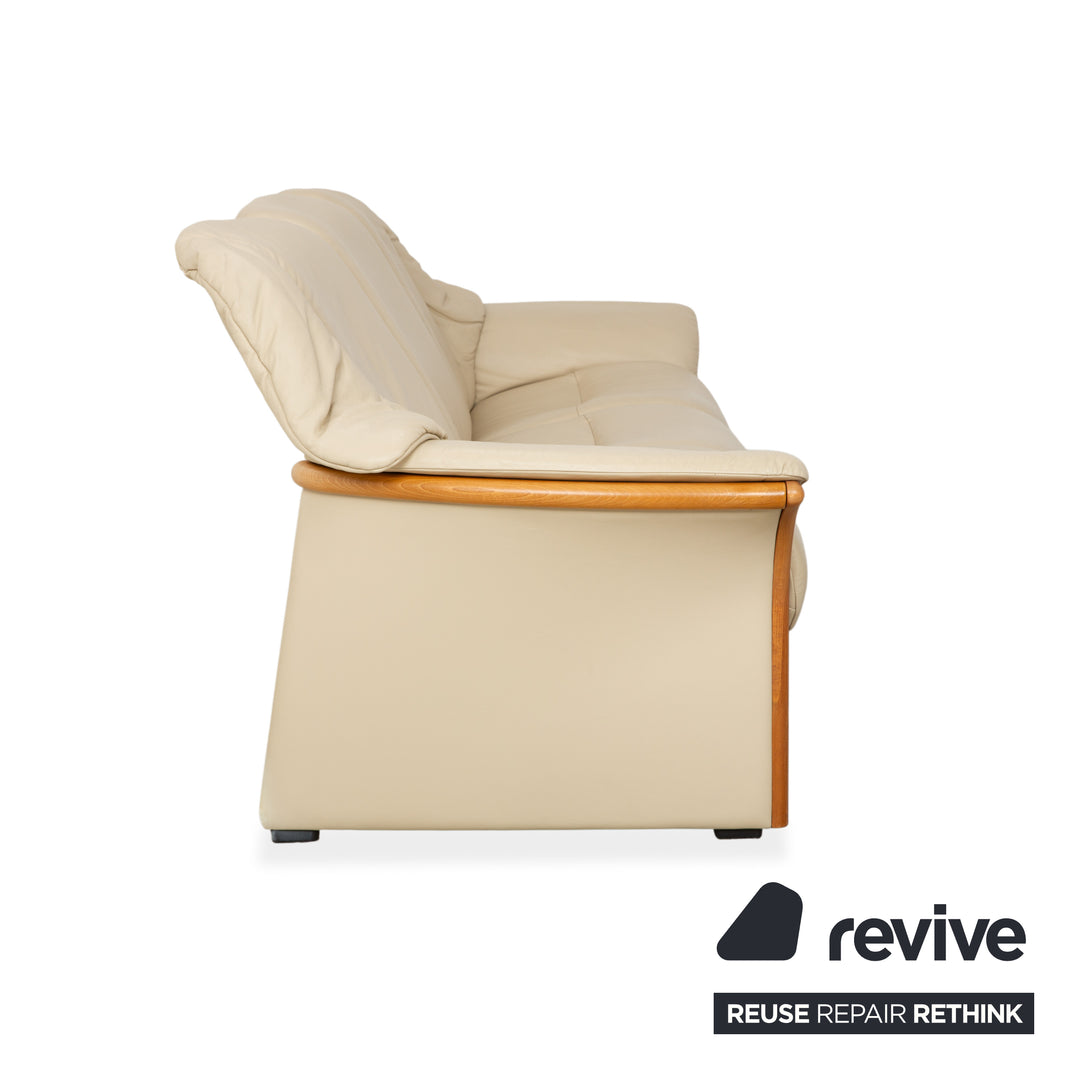 Stressless Oslo Leather Three-Seater Cream Beige Sofa Couch Wood Manual Function