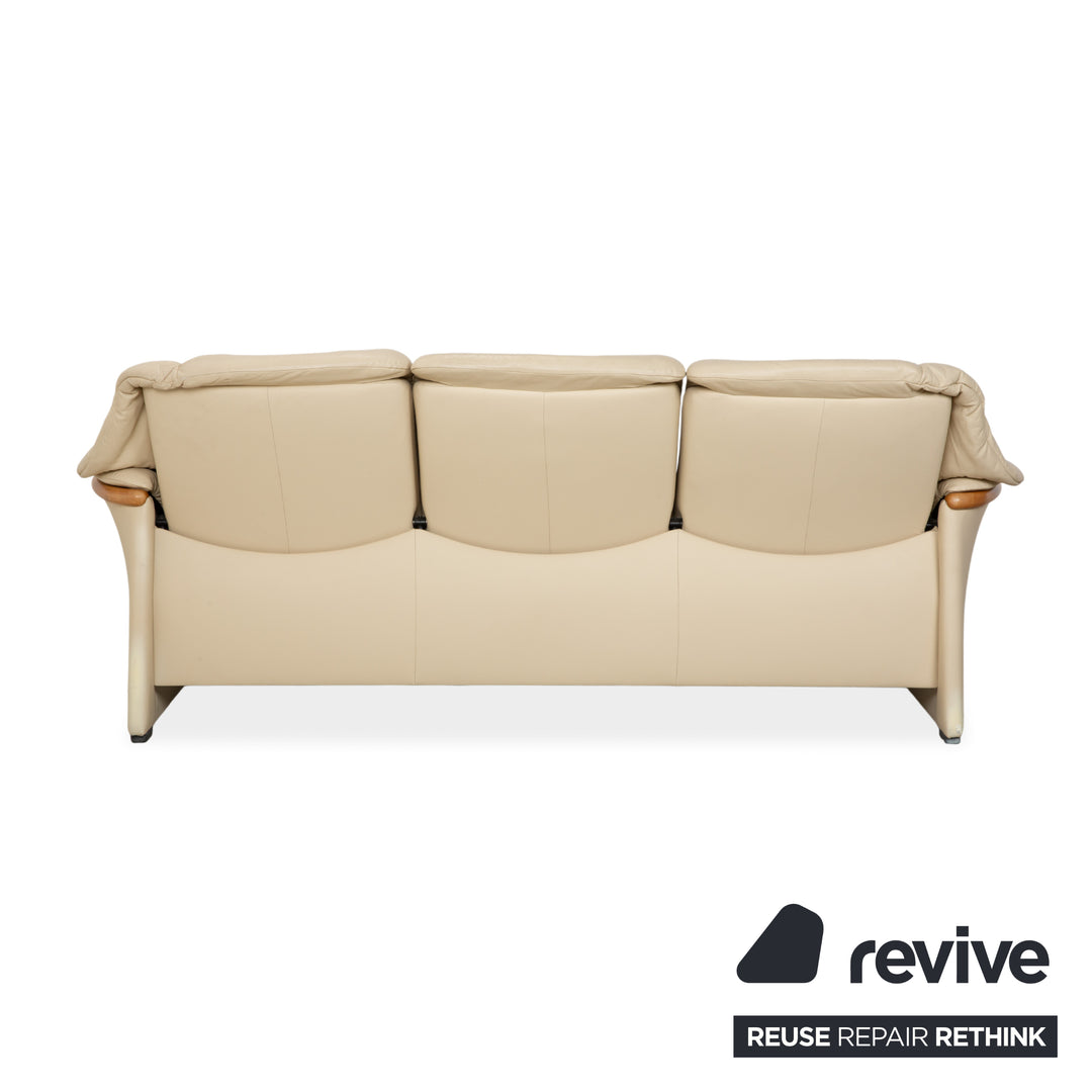 Stressless Oslo Leather Three-Seater Cream Beige Sofa Couch Wood Manual Function