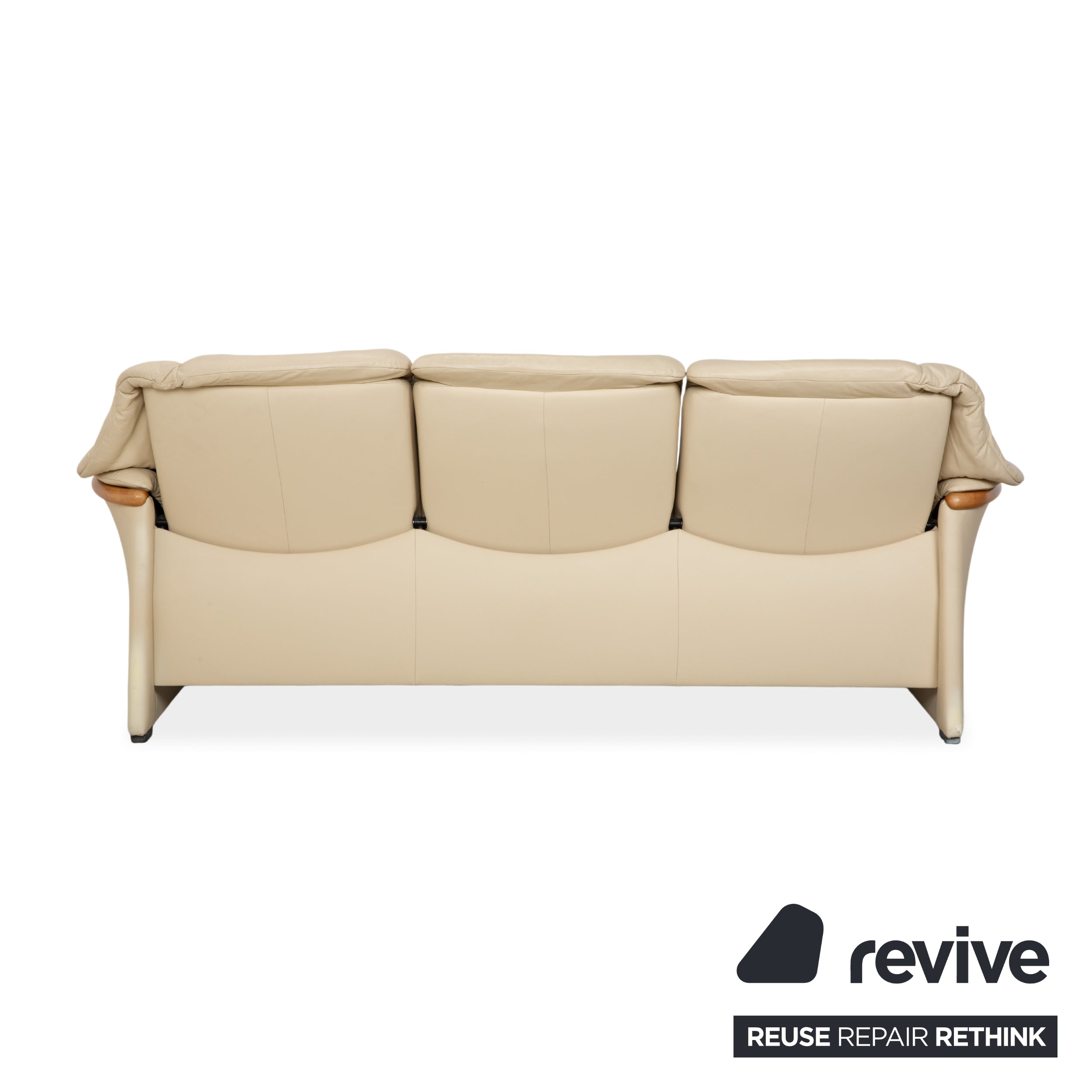 Stressless Oslo Leather Three-Seater Cream Beige Sofa Couch Wood Manual Function