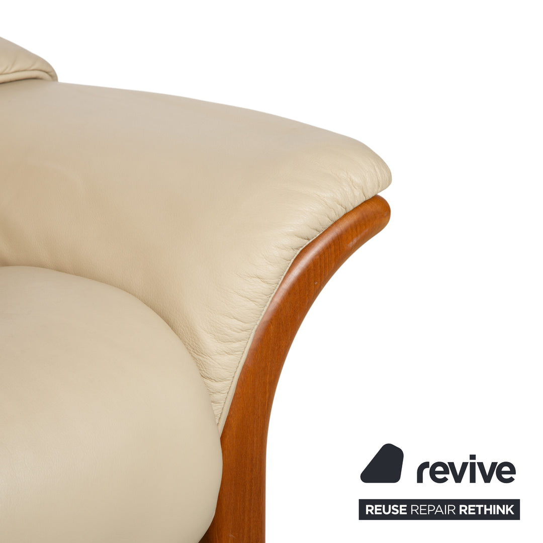 Stressless Oslo Leather Three-Seater Cream Beige Sofa Couch Wood Manual Function