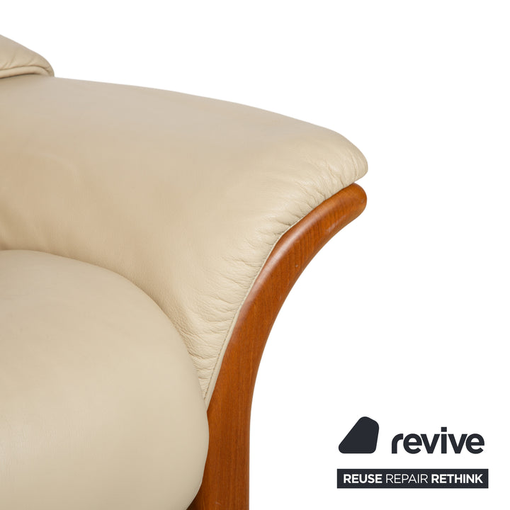 Stressless Oslo Leather Three-Seater Cream Beige Sofa Couch Wood Manual Function