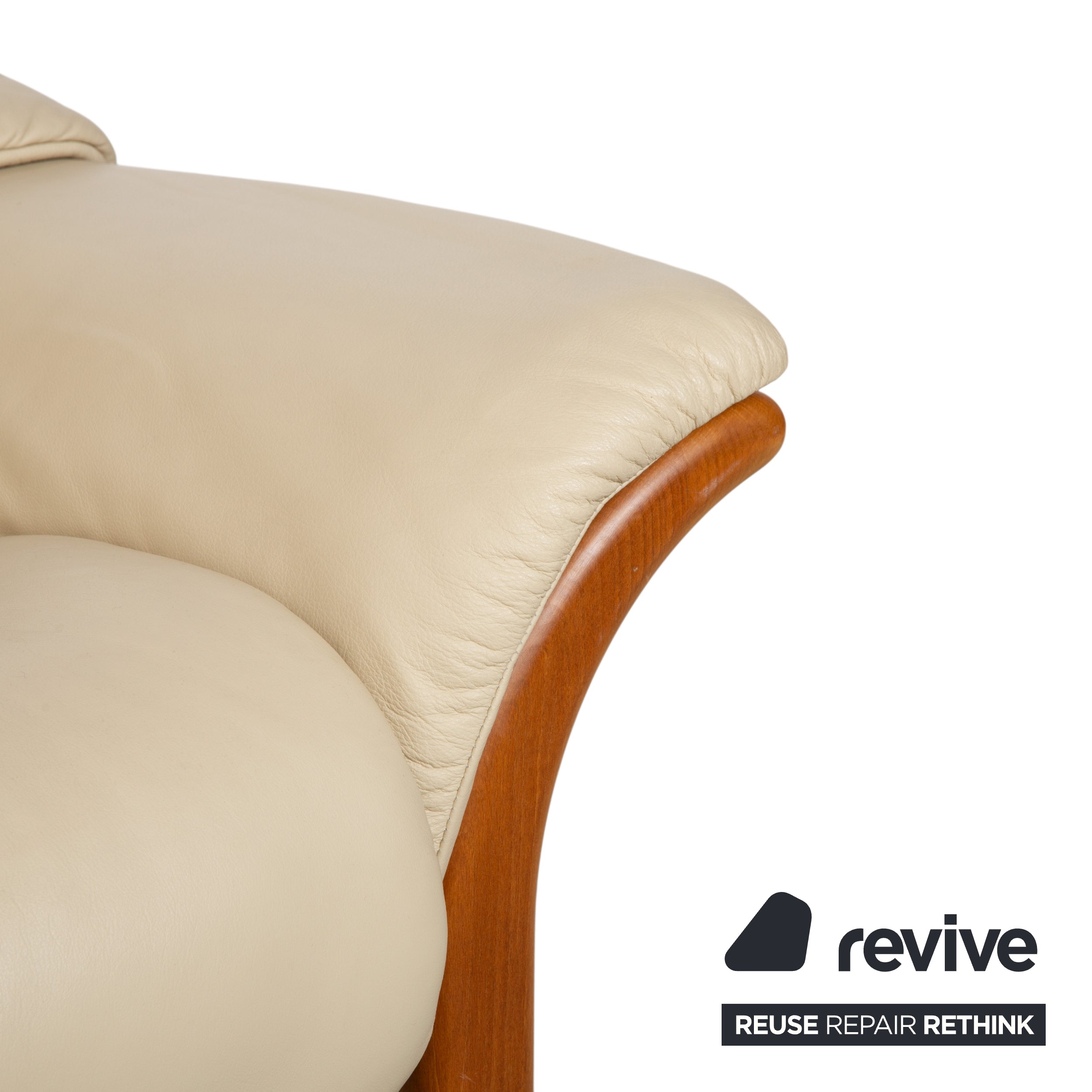 Stressless Oslo Leather Three-Seater Cream Beige Sofa Couch Wood Manual Function