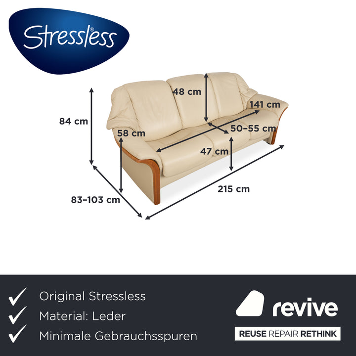 Stressless Oslo Leather Three-Seater Cream Beige Sofa Couch Wood Manual Function