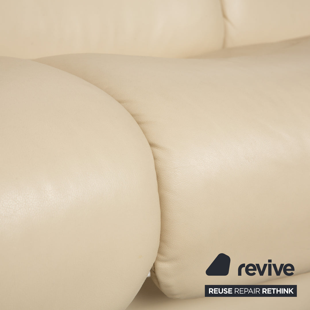 Stressless Oslo Leather Three-Seater Cream Beige Sofa Couch Wood Manual Function