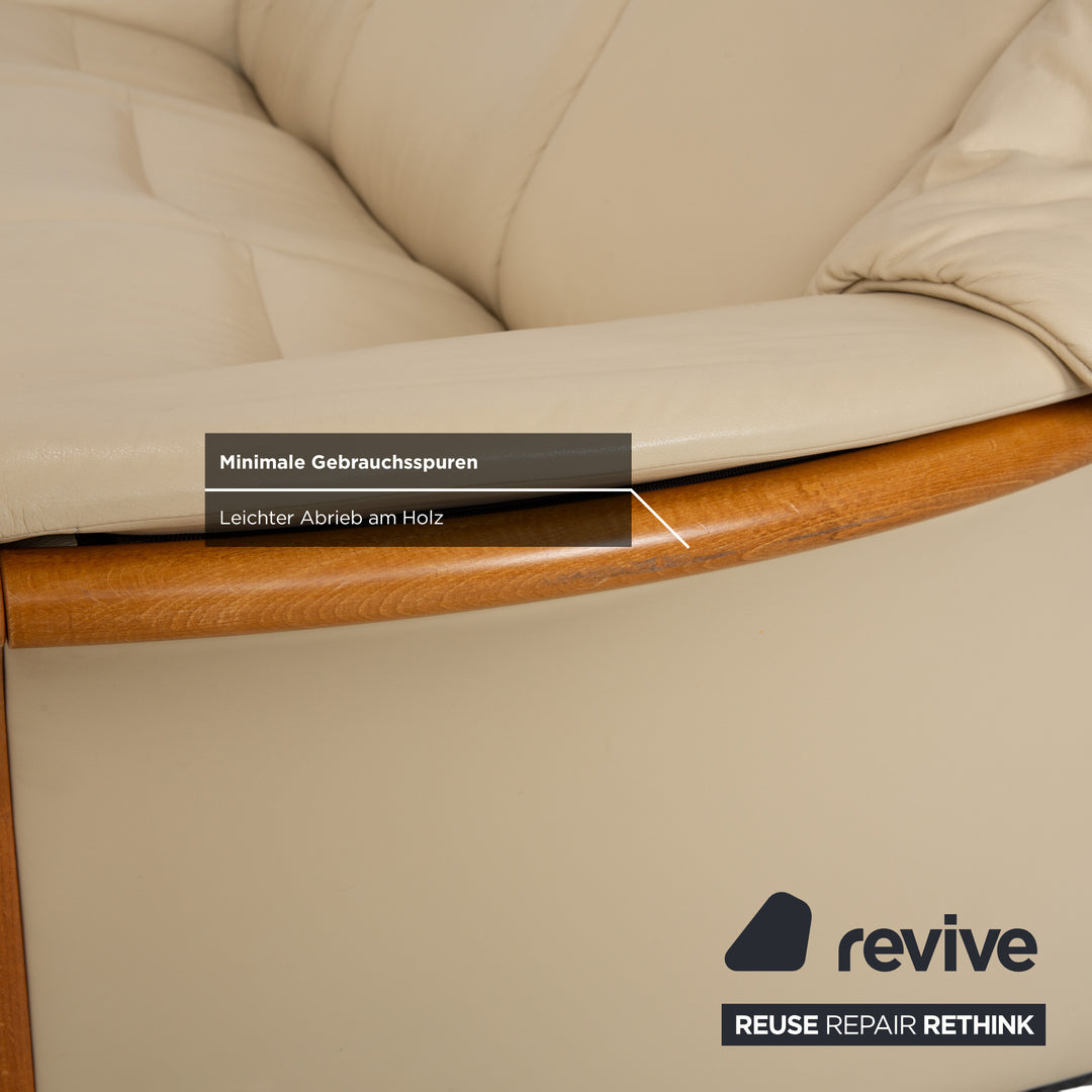 Stressless Oslo Leather Three-Seater Cream Beige Sofa Couch Wood Manual Function