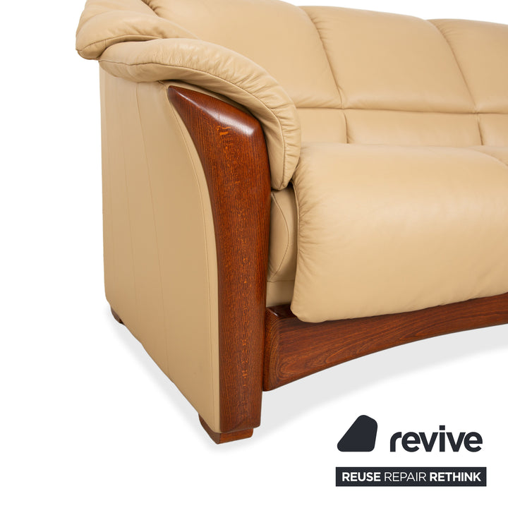 Stressless Oslo Leder Holz Viersitzer Beige Creme Braun Sofa Couch