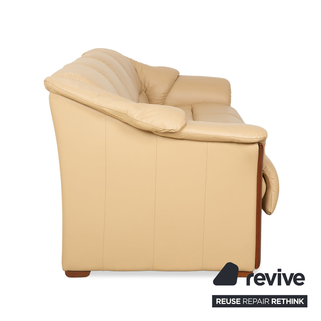 Stressless Oslo Leder Holz Viersitzer Beige Creme Braun Sofa Couch