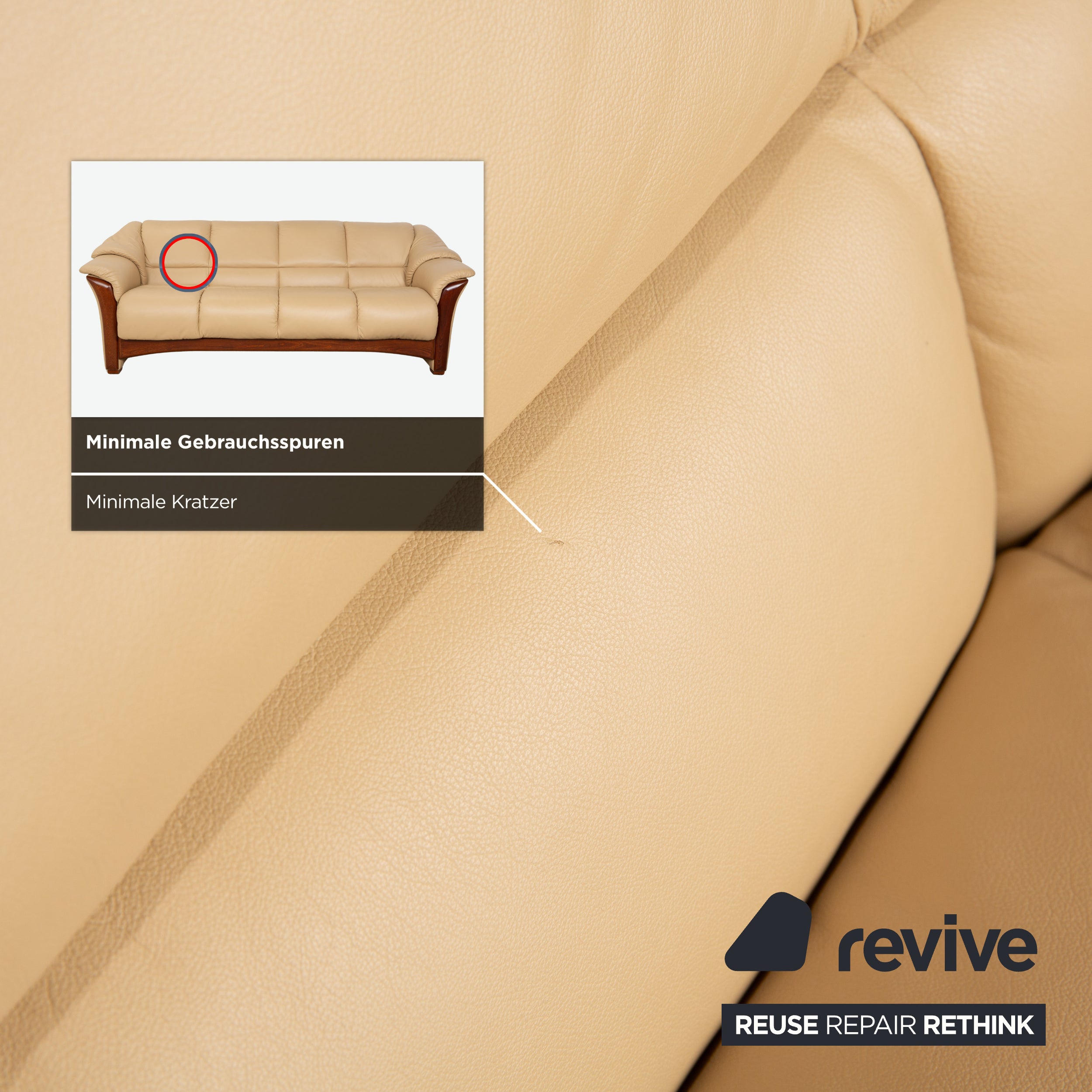 Stressless Oslo Leather Wood Four-Seater Beige Cream Brown Sofa Couch