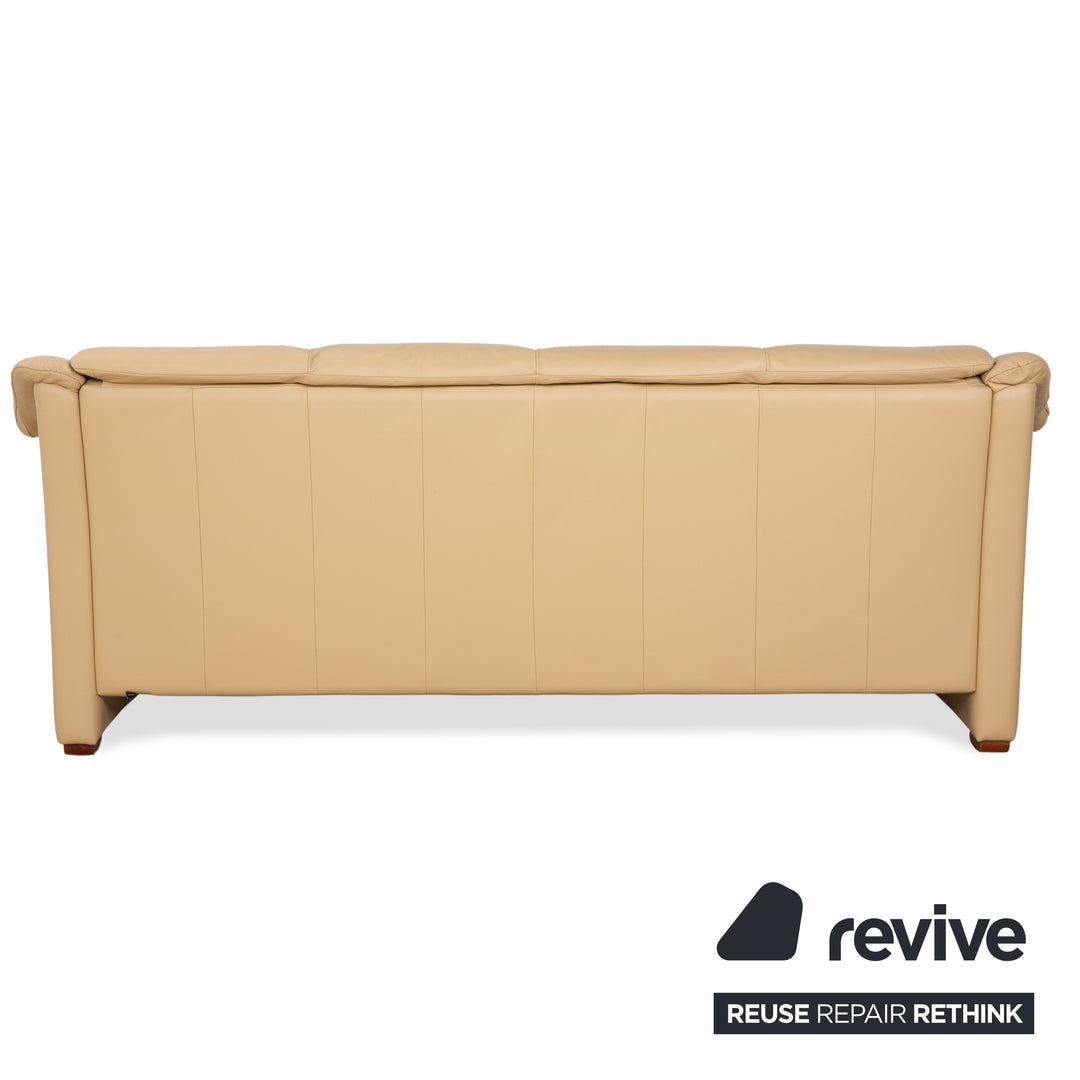 Stressless Oslo Leder Holz Viersitzer Beige Creme Braun Sofa Couch
