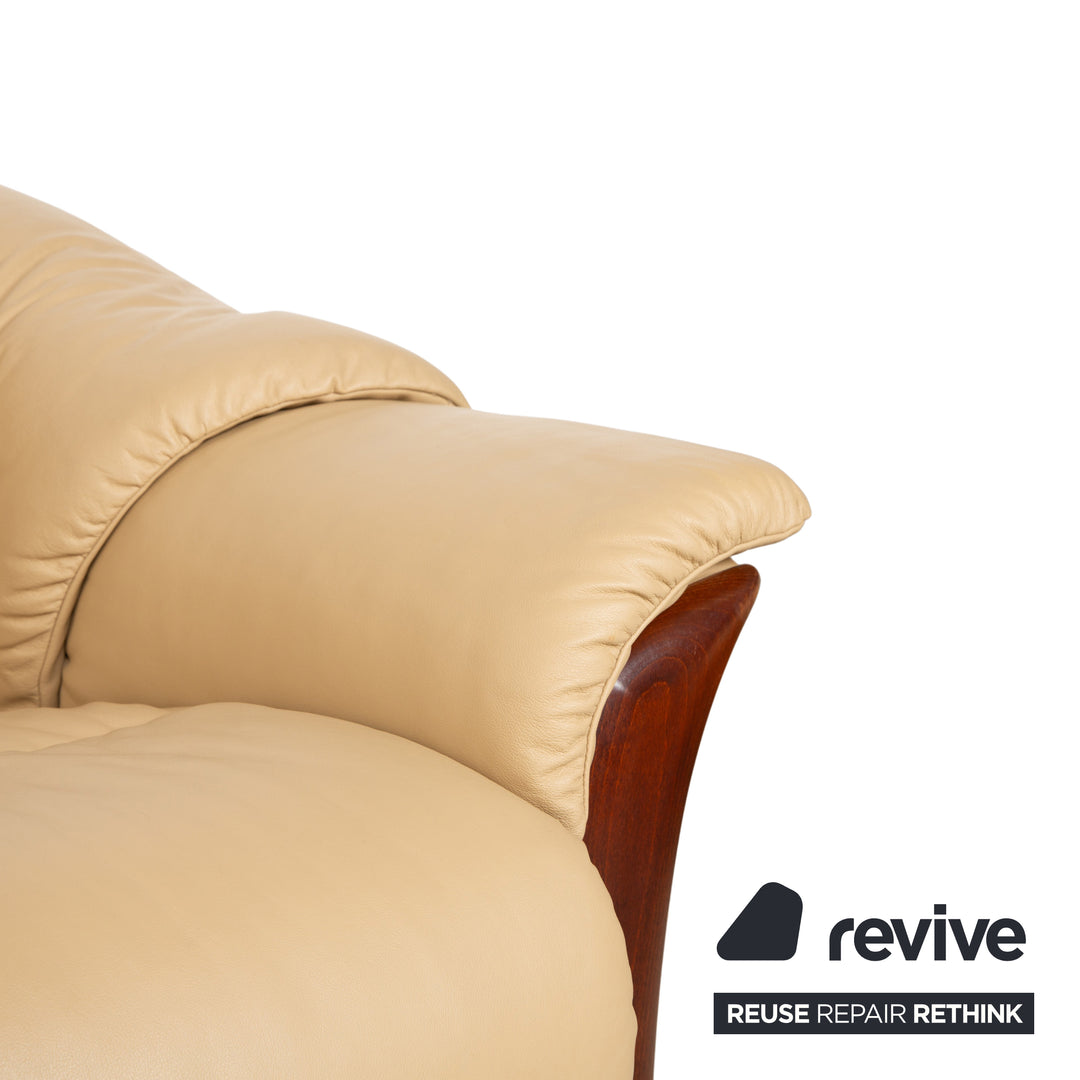 Stressless Oslo Leder Holz Viersitzer Beige Creme Braun Sofa Couch