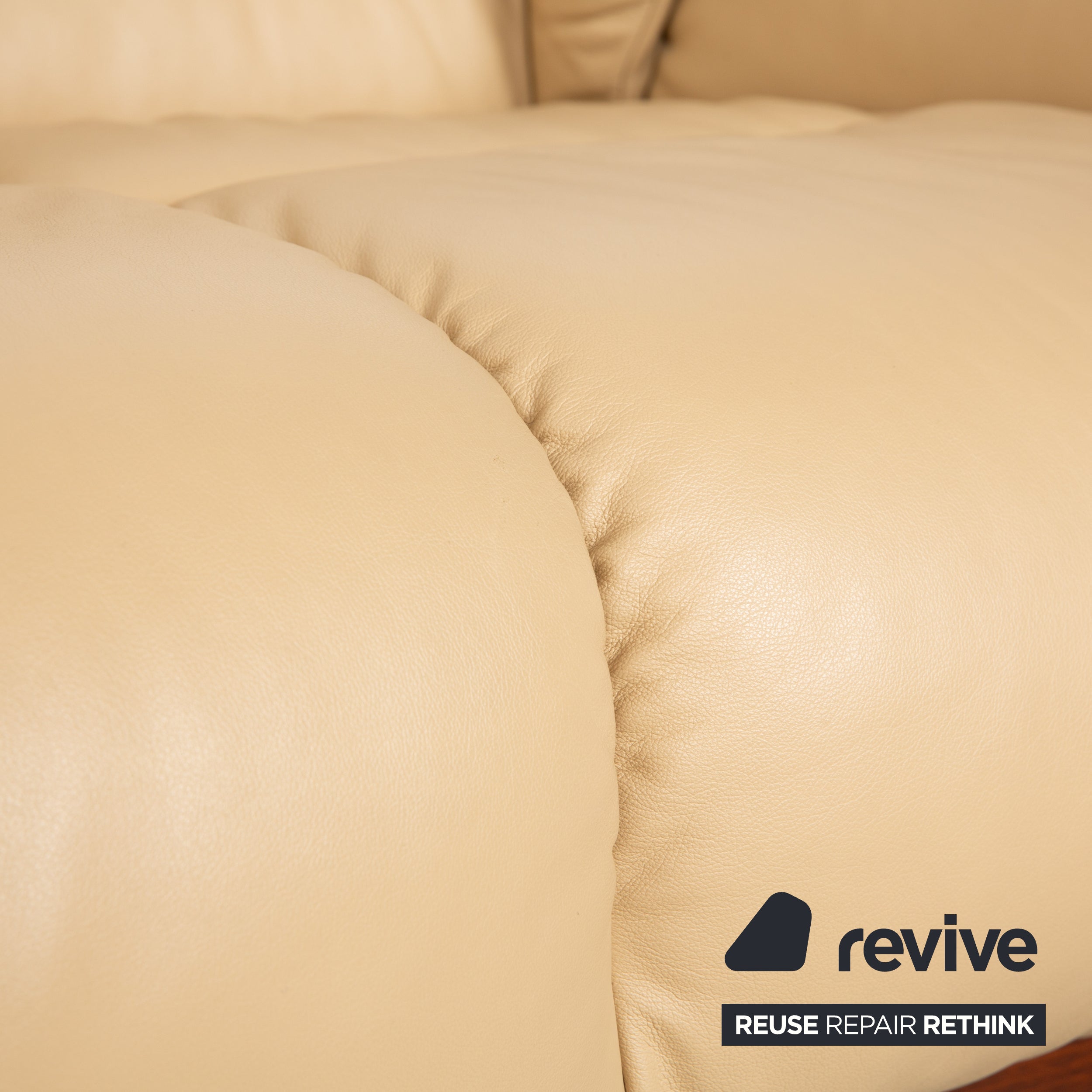 Stressless Oslo Leather Wood Four-Seater Beige Cream Brown Sofa Couch